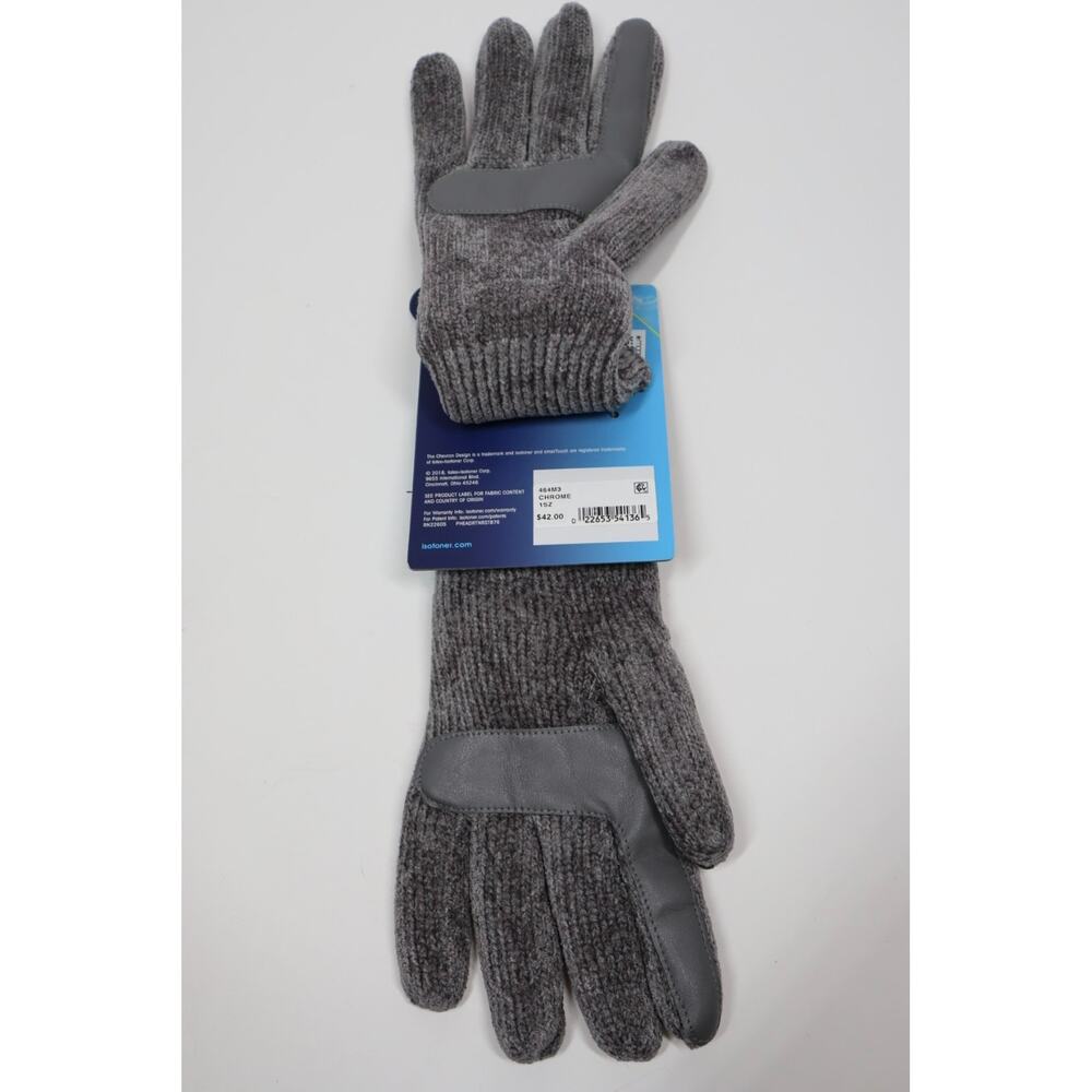 Isotoner Women's Grey Fuzzy Cable Knit‎ Gloves with Smart Touch - Picture 2 of 4